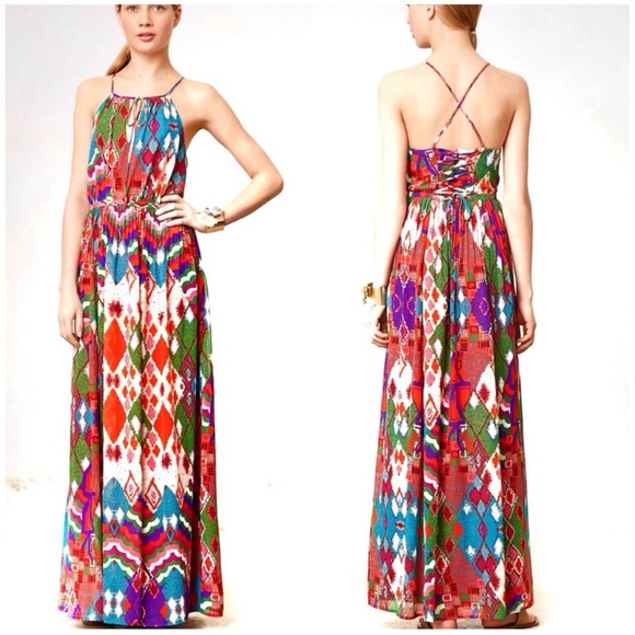 Anthropologie Dresses & Skirts - Anthropologie Maeve Tarana Printed Maxi Dress Lace Up SZ 4